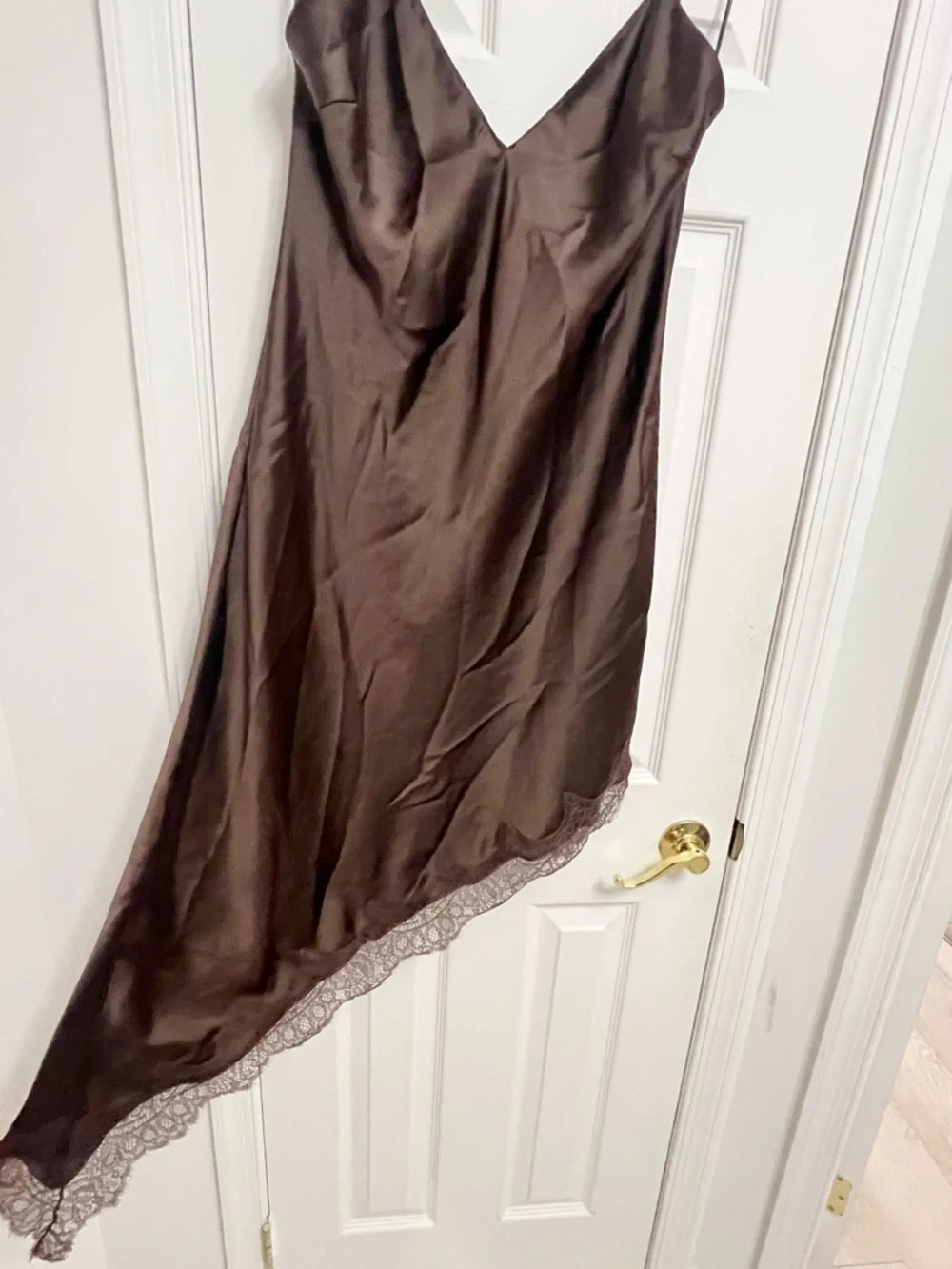 ZARA Satin Lace-Trim Slip Dress, Brown 8827|332 XL NWT - Picture 11 of 16